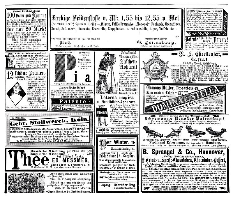 刊登在1887年德国杂志上的广告，包括Messmer Tee